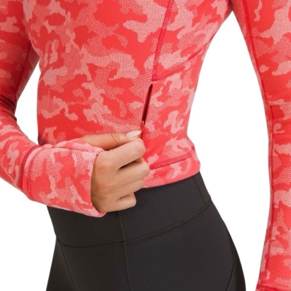 Lululemon Its Rulu Run Cropped Half Zip Camo Pale Raspberry Pink Mist Size 6 - Picture 12 of 14